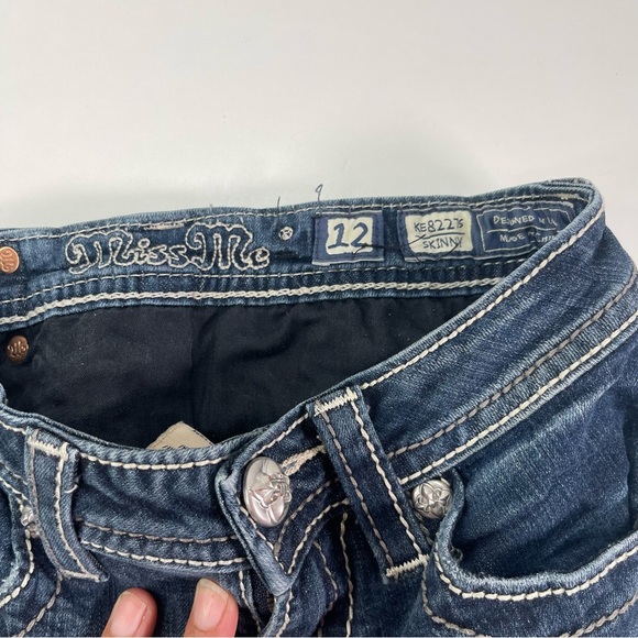Miss Me Girls Youth 12 Skinny Denim Blue Jeans Pink Embroidery RhinestoneKE8247S - Picture 10 of 11
